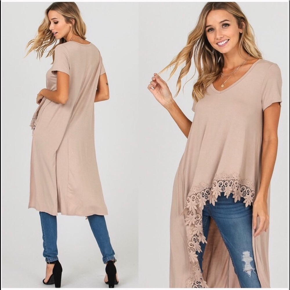 😜FINAL DROP😜 Ivory Hi Crochet Hi Low Top,  M - Picture 3 of 3